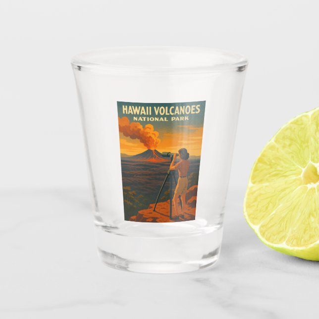Vintage Travel Hawaii Volcanoes National Park Shot Glass (Front)