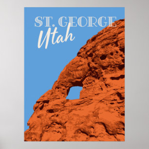 Vintage Travel Hike St. George Utah rock formation Poster