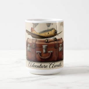 Vintage Travel Illustration with a Plane Coffee Mug
