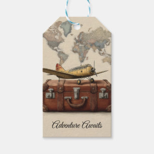 Vintage Travel Illustration with a Plane  Gift Tags