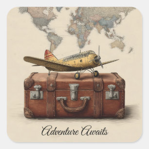 Vintage Travel Illustration with a Plane Square Sticker