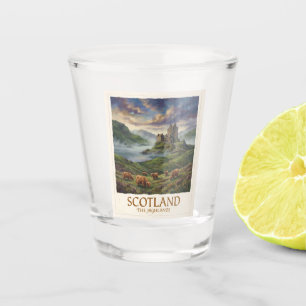 Vintage Travel Image of the Scottish Highlands Shot Glass