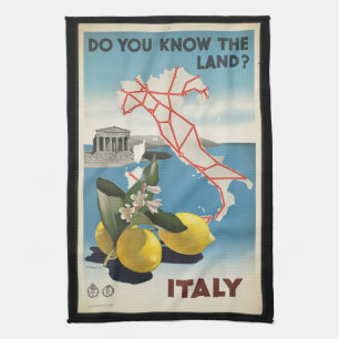Vintage Travel Italy Map with Lemons Tea Towel