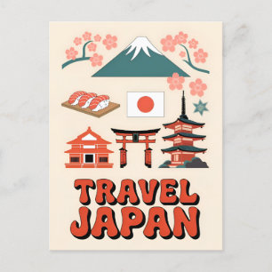 Vintage Travel Japan Iconic National Symbols Retro Postcard