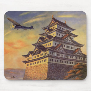 Vintage Travel Japan, Japanese Pagoda Aeroplane Mouse Pad