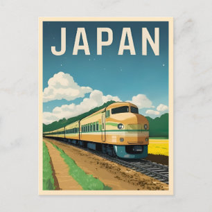 Vintage Travel Japan Train Retro Graphic Scenery Postcard