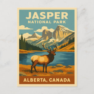 Vintage Travel Jasper National Park Retro Graphic Postcard