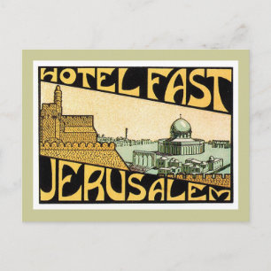 Vintage Travel Jerusalem Hotel Label Art Postcard