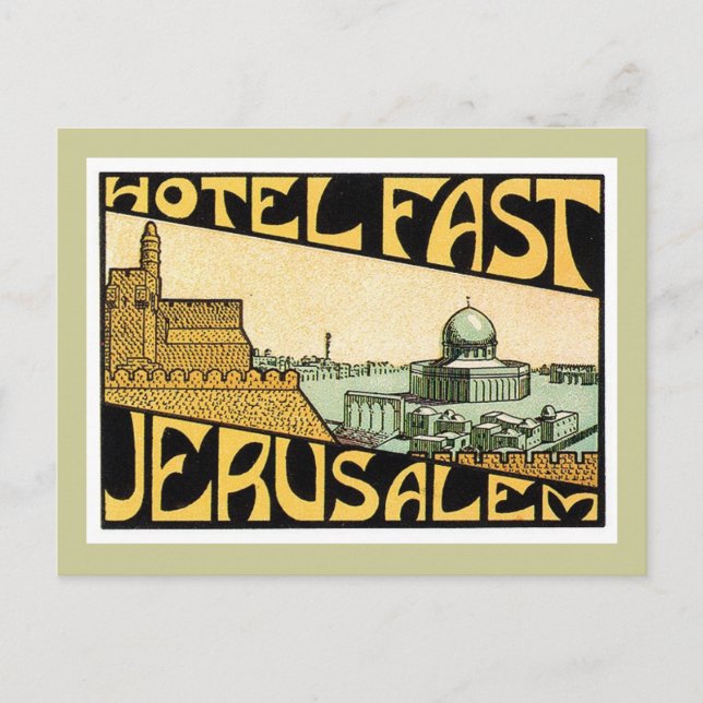 Vintage Travel Jerusalem Hotel Label Art Postcard (Front)