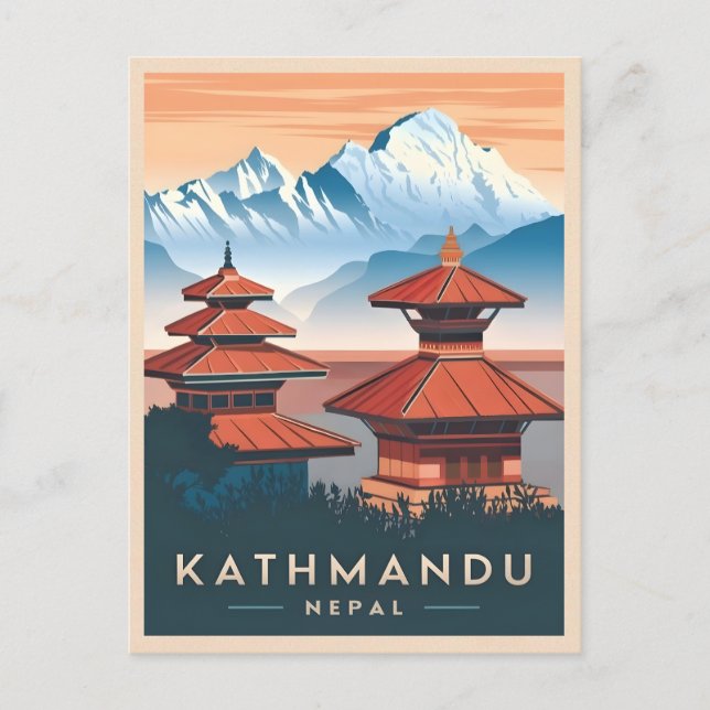 Vintage Travel Kathmandu Nepal Temple Retro Scenic Postcard (Front)