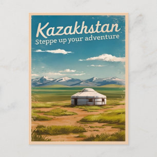 Vintage Travel Kazakhstan Steppe Retro Scenic Postcard