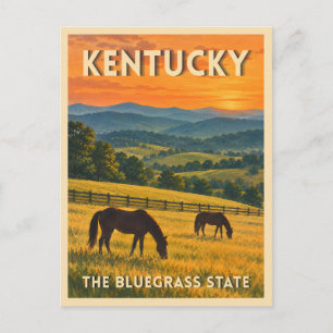 Vintage Travel Kentucky Horses Sunset Landscape Postcard