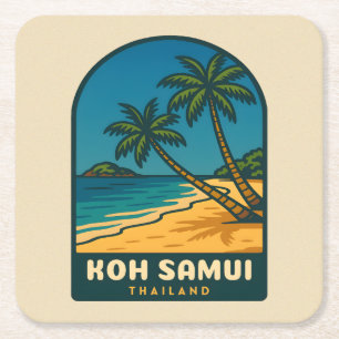 Vintage Travel Koh Samui Thailand Retro Beach Square Paper Coaster