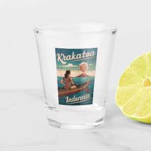 Vintage Travel Krakatoa Indonesia Retro Scenic Shot Glass