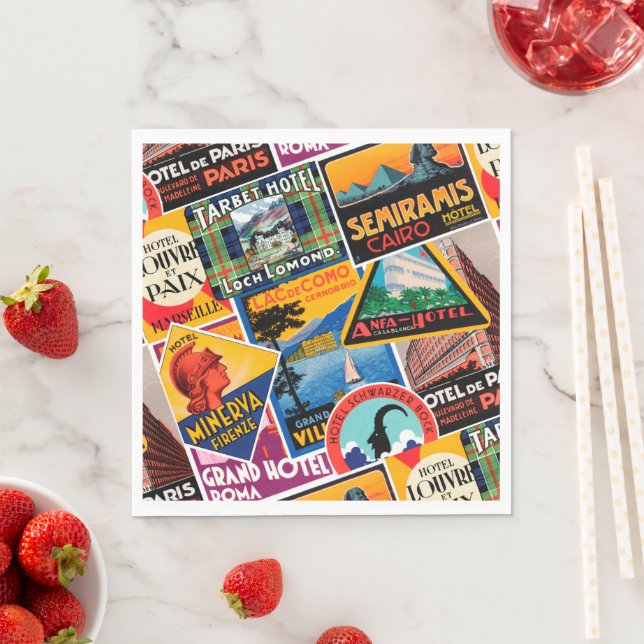 Vintage Travel Labels Napkin (Insitu)