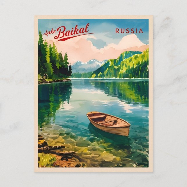 Vintage Travel Lake Baikal Russia Retro Scenic Postcard (Front)