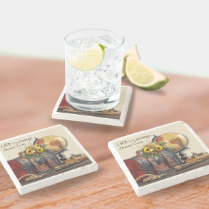Vintage Travel Life is a journey Marble Coaster