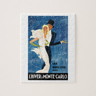 Vintage Travel, Love Romance Winter in Monte Carlo Jigsaw Puzzle