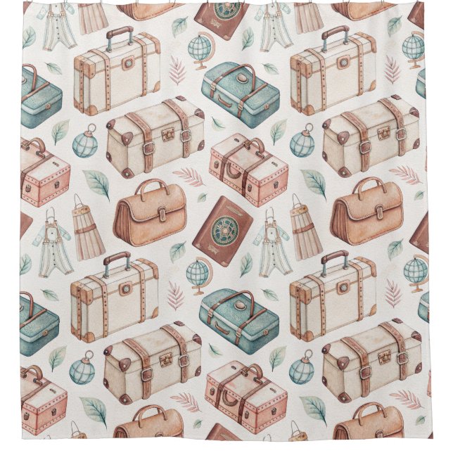Vintage Travel Luggage Pattern (2) Shower Curtain (Front)