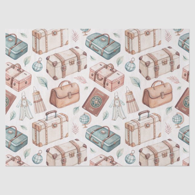 Vintage Travel Luggage Pattern (2) Tissue Paper (Front)