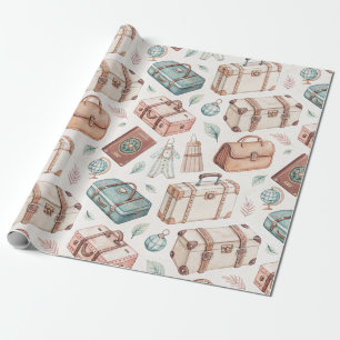 Vintage Travel Luggage Pattern (2) Wrapping Paper