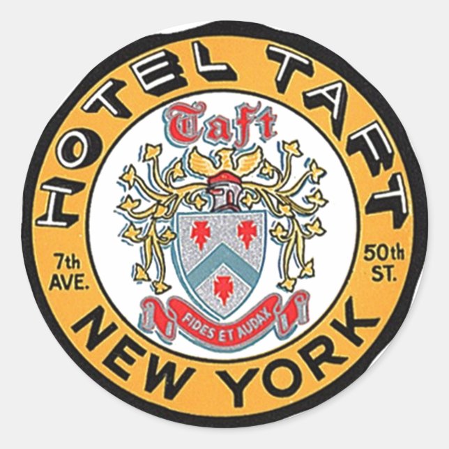 Vintage Travel Luggage Stickers NYC NY Hotel Taft (Front)
