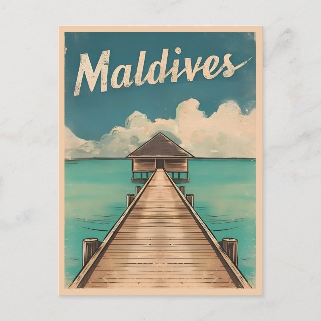 Vintage Travel Maldives Island Retro Scenic Postcard (Front)