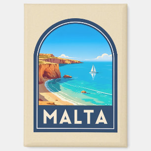 Vintage Travel Malta Seaside Landscape Retro Magnet