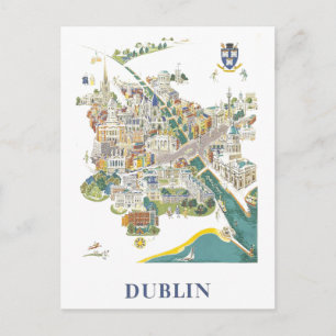 Vintage Travel Map of Dublin in Ireland Postcard