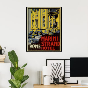 Vintage Travel, Marini Strand Hotel, Rome, Italy Poster