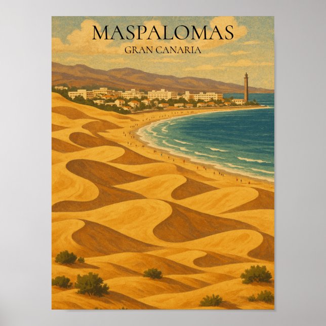 Vintage Travel Maspalomas, Gran Canaria Dunes  Poster (Front)