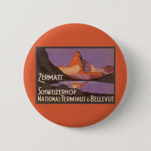 Vintage Travel, Matterhorn Mountain in Switzerland 6 Cm Round Badge