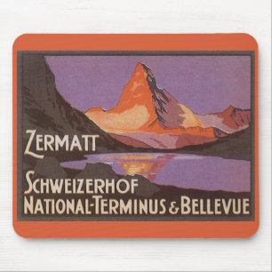 Vintage Travel, Matterhorn Mountain in Switzerland Mouse Pad