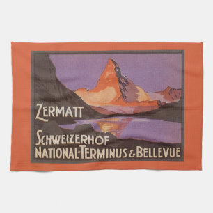 Vintage Travel, Matterhorn Mountain in Switzerland Tea Towel
