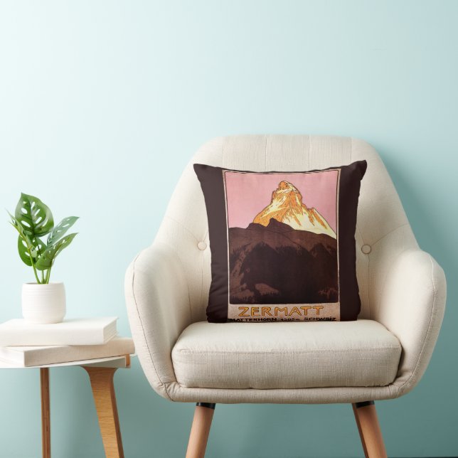 Vintage Travel, Matterhorn Mountain, Switzerland Cushion (Chair)
