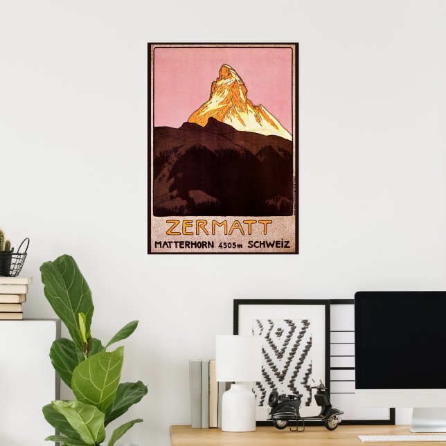 Vintage Travel, Matterhorn Mountain, Switzerland Poster (Home Office)