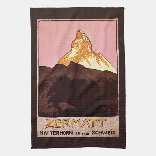 Vintage Travel, Matterhorn Mountain, Switzerland Tea Towel (Vertical)
