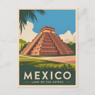 Vintage Travel Mexico Aztec Pyramid Retro Graphic Postcard
