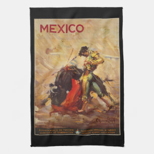 Vintage Travel Mexico Bull Fighting Matador Tea Towel