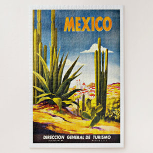Vintage Travel Mexico Cactus Jigsaw Puzzle