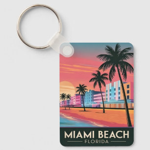 Vintage Travel Miami Beach Florida Sunset Seaside Key Ring