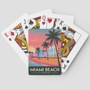 Vintage Travel Miami Beach Florida Sunset Seaside Playing Cards