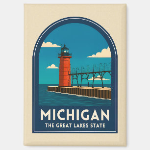 Vintage Travel Michigan Lighthouse Retro Scenic Magnet