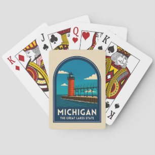 Vintage Travel Michigan Lighthouse Retro Scenic Playing Cards