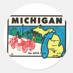 Vintage Travel Michigan MI Auto State Label