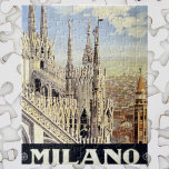 Vintage Travel Milano Italy Gothic Cathedral Duomo Jigsaw Puzzle<br><div class="desc">Vintage illustration European travel poster with a view of Milan,  Italy featuring the gothic cathedral "Duomo di Milano" . Classic Italian religious architecture.</div>