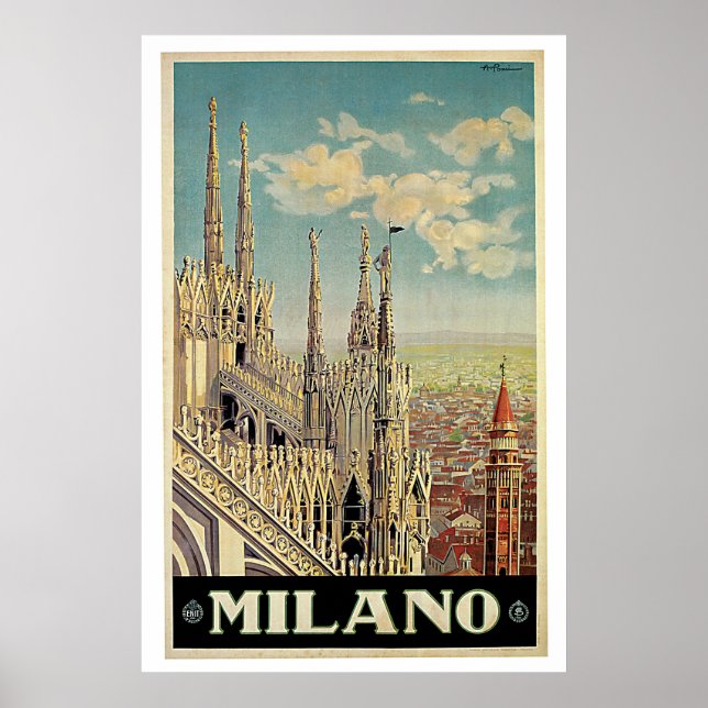 Vintage Travel Milano Milan Italy Poster (Front)