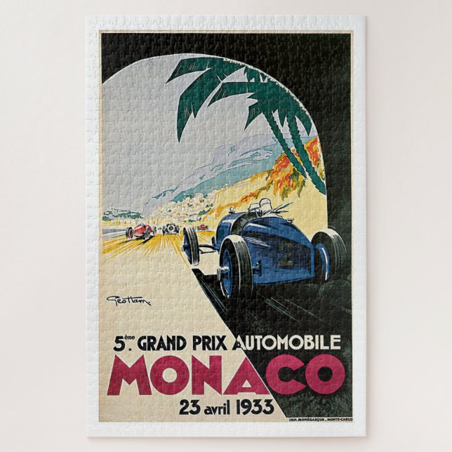 Vintage Travel Monaco Grand Prix Automobile Jigsaw Puzzle (Vertical)