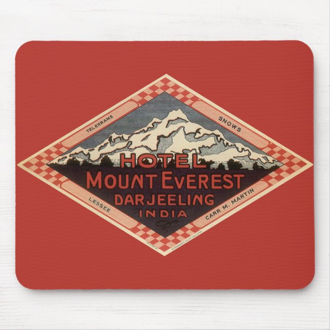 Vintage Travel, Mount Everest, Darjeeling India Mouse Pad (Front)