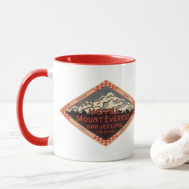 Vintage Travel, Mount Everest, Darjeeling India Mug (With Donut)
